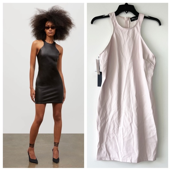 Babaton Dresses & Skirts - Babaton chalk pink sleeveless mini vegan leather cinema dress